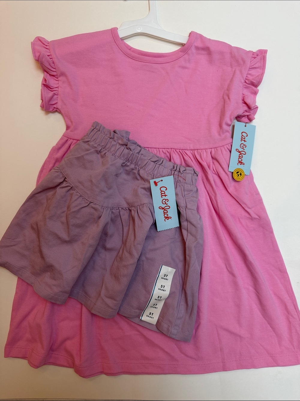 Cat & Jack Pink Ruffle-Sleeve Dress with Lavender Skort